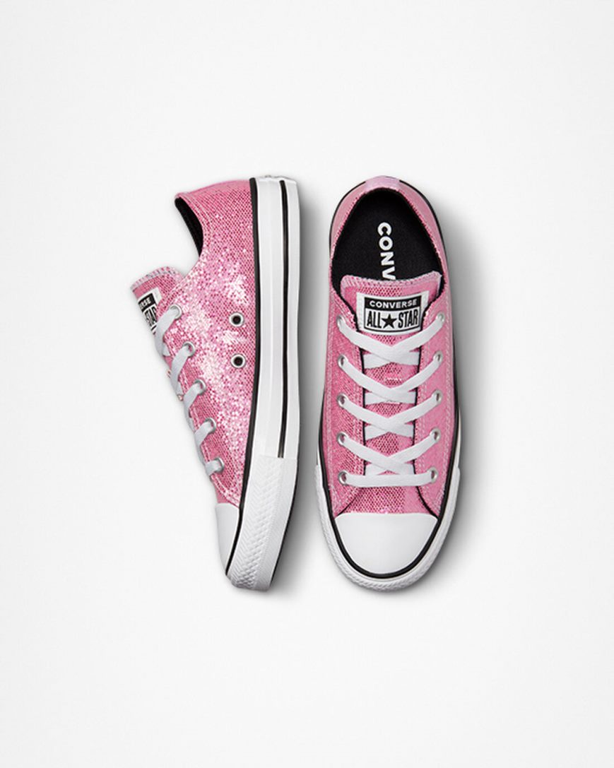 Tenis Converse Chuck Taylor All Star Glitter Cano Baixo Menina Rosa Pretas | PT C03P05T